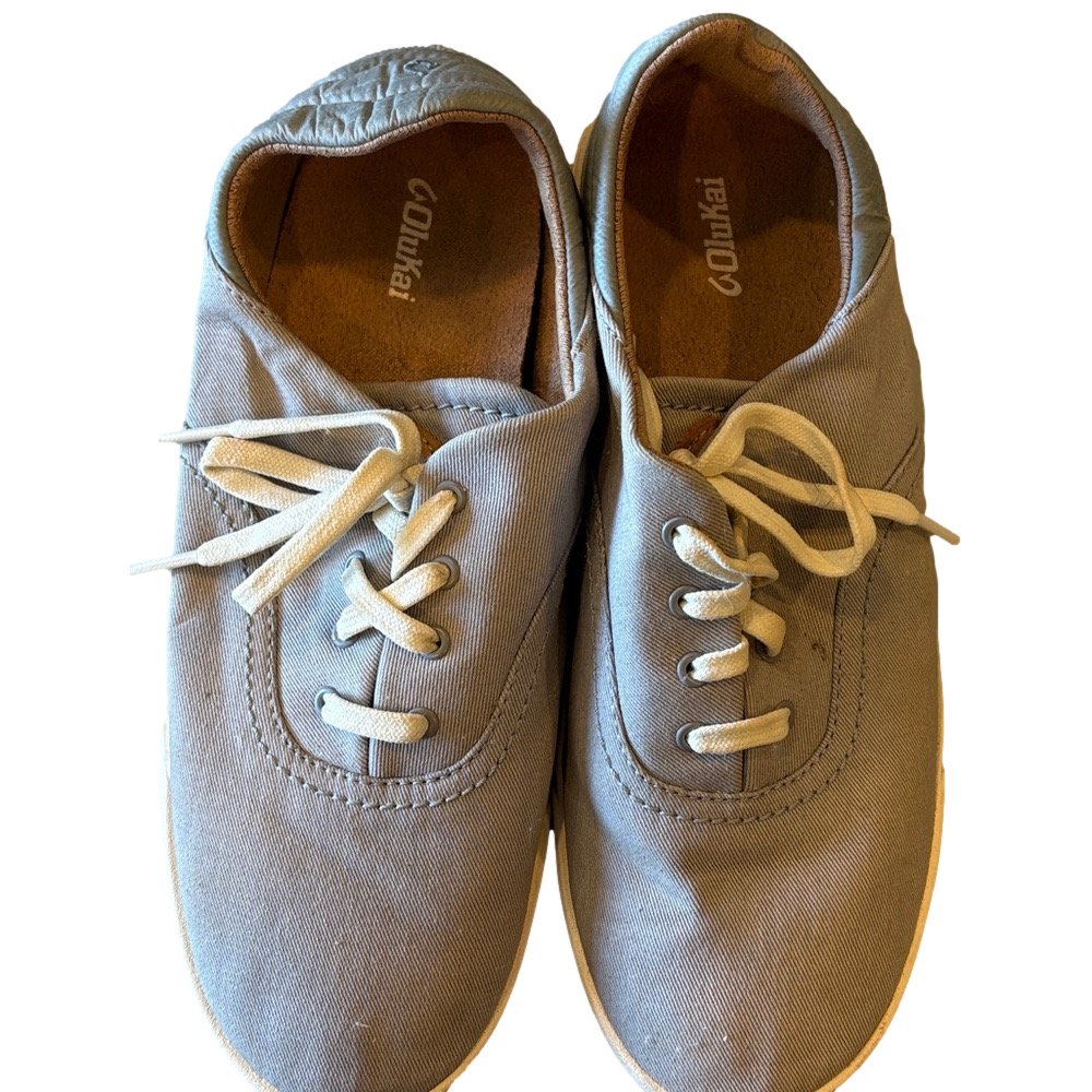 OluKai Canvas Lace-Up Sneakers | Gray Casual Comfort Shoes | Women’s 9.5
